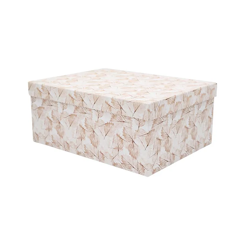 Darilna škatla kartonska, bela z motivom listja, 27x20x11.5cm