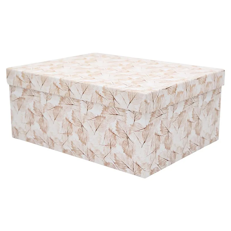 Darilna škatla kartonska, bela z motivom listja, 35x27x15.5cm