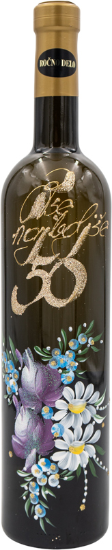 Jubilejno vino, 0.75l, poslikana steklenica - Vse najboljše 50 - cvetje