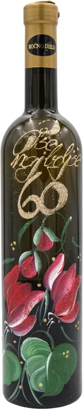Jubilejno vino, 0.75l, poslikana steklenica - Vse najboljše 60 - cvetje