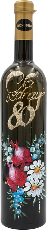 Jubilejno vino, 0.75l, poslikana steklenica - Na zdravje 80 -cvetje