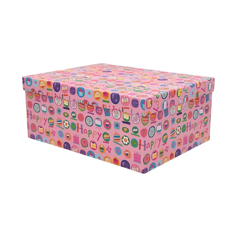 Darilna škatla kartonska, roza, Happy Birthday, 29x22x12.5cm