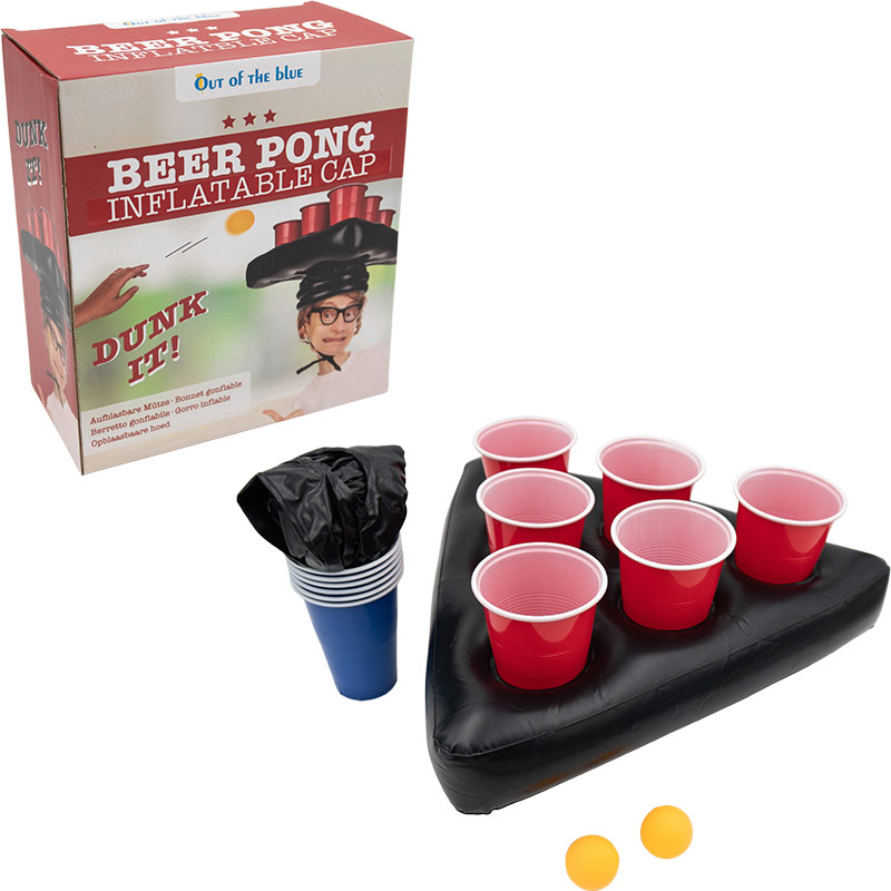 Družabna pivska igra, "Beer pong", v obliki napihljive kape