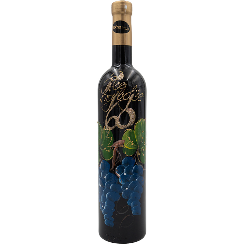 Jubilejno vino, 0.75l, poslikana steklenica - Vse najboljše 60 - grozd