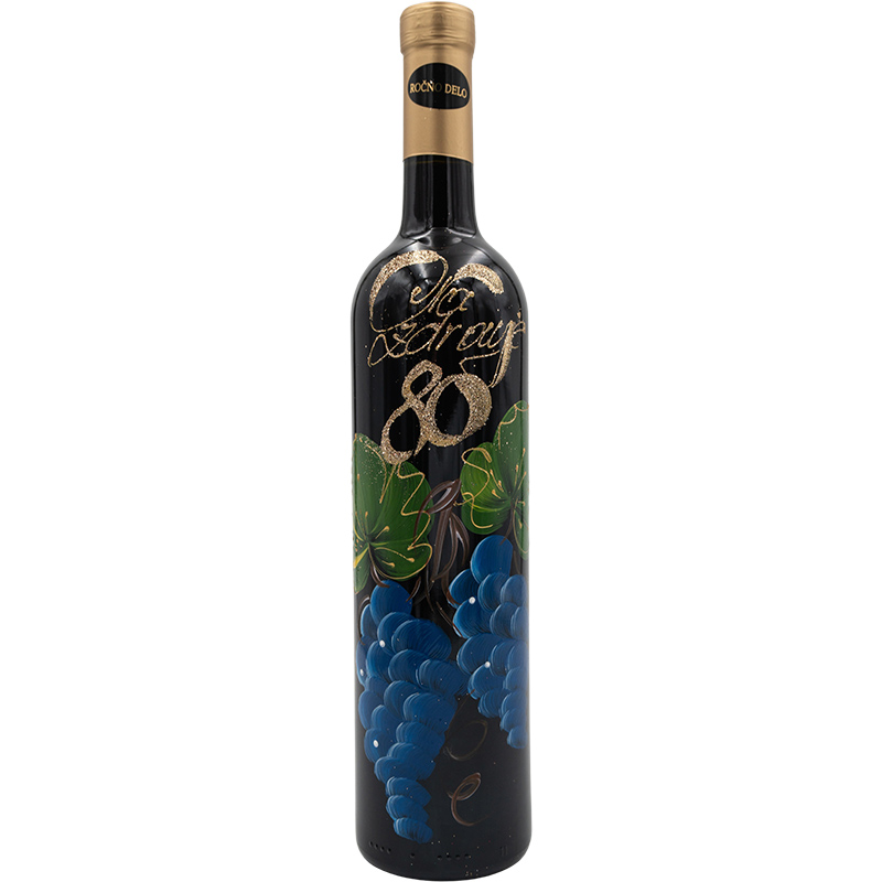 Jubilejno vino, 0.75l, poslikana steklenica - Na zdravje 80 - grozd