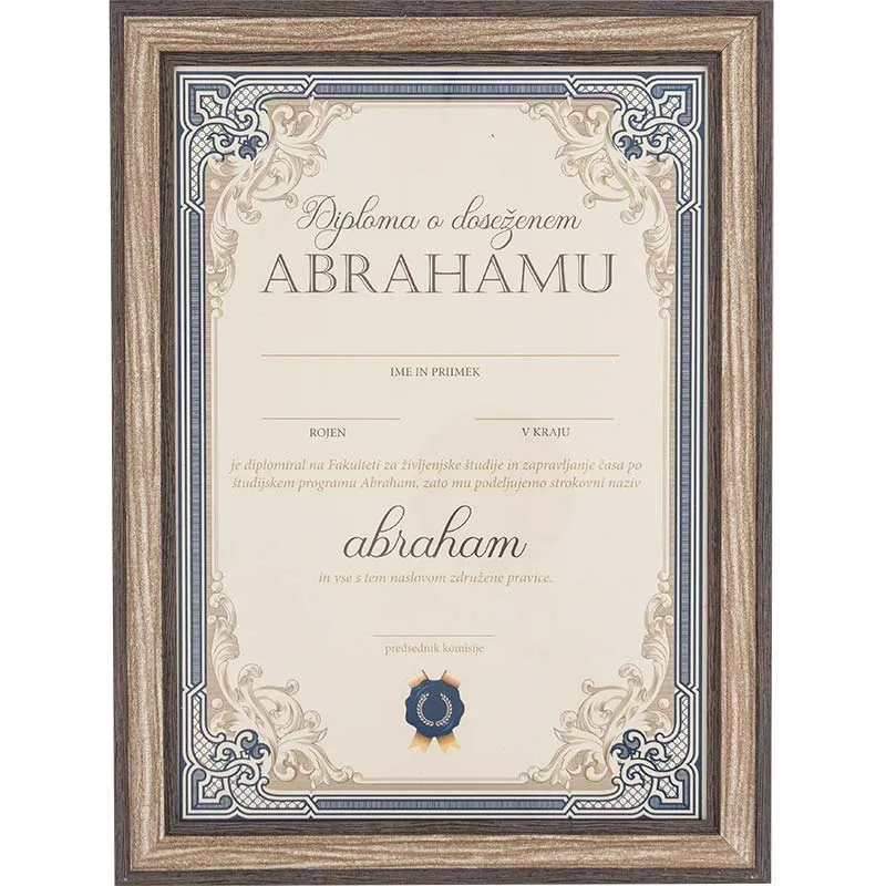 Diploma za ABRAHAMA, 21x29.7x1.5cm