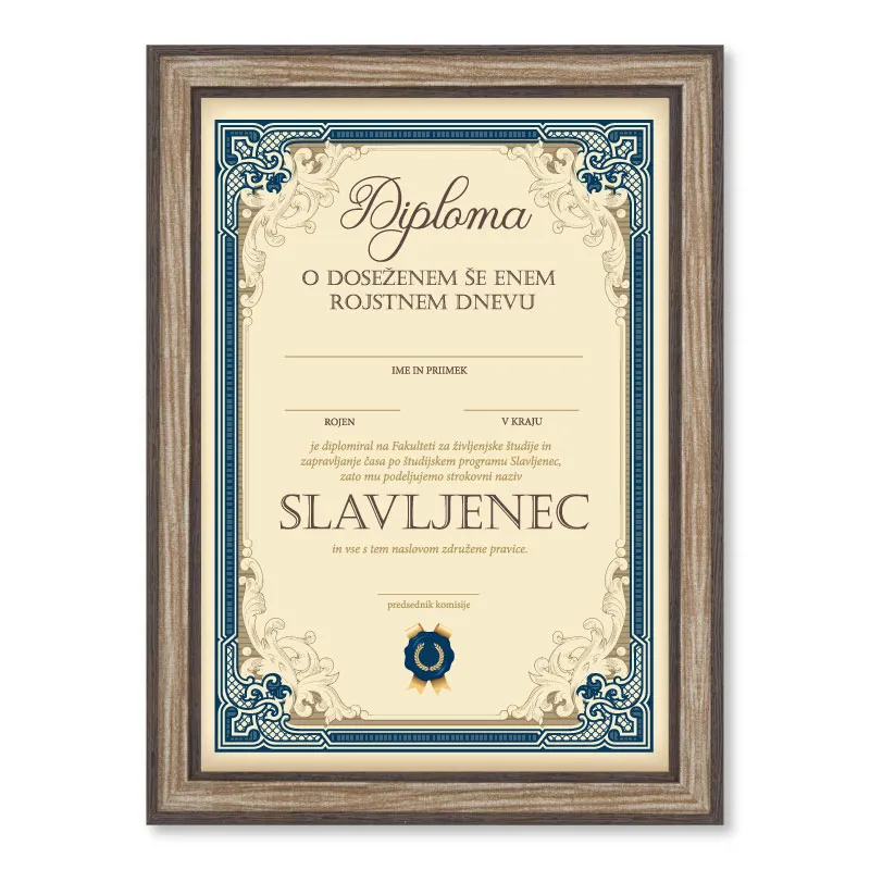 Diploma za SLAVLJENCA, 21x29.7x1.5cm