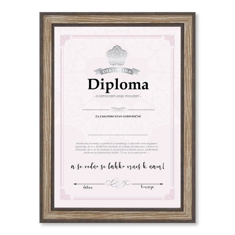 Diploma za DEKLIŠČINO, 21x29.7x1.5cm