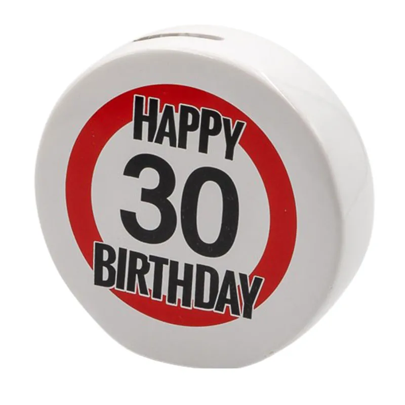 Hranilnik "Happy Birthday" prometni znak 30, keramika, 13cm