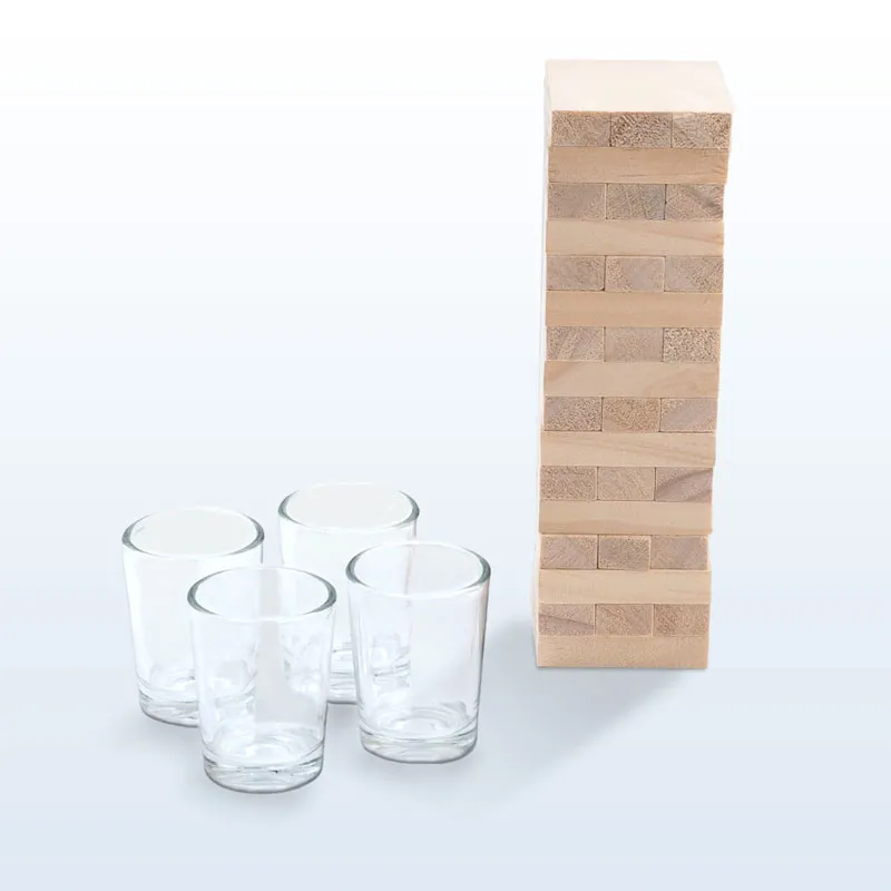 Pivska igra, "Drunking Tower", lesene kocke in 4 kozarci