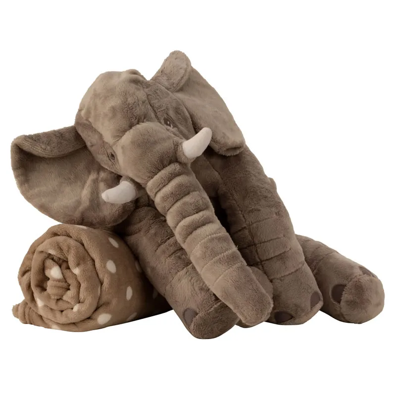 Plišasta igrača v obliki slona, siva, 45cm z otroško odejico, 80x100cm