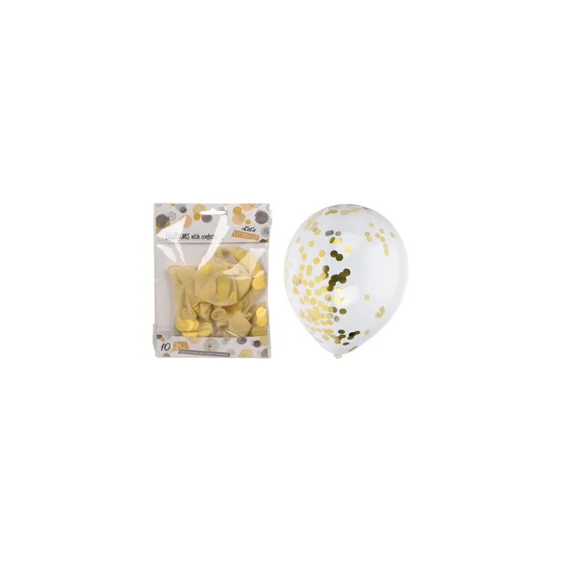 Baloni iz lateksa, prozorni z zlatimi konfeti, 10kom