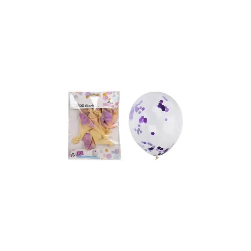 Baloni iz lateksa, prozorni z lila konfeti, 10kom