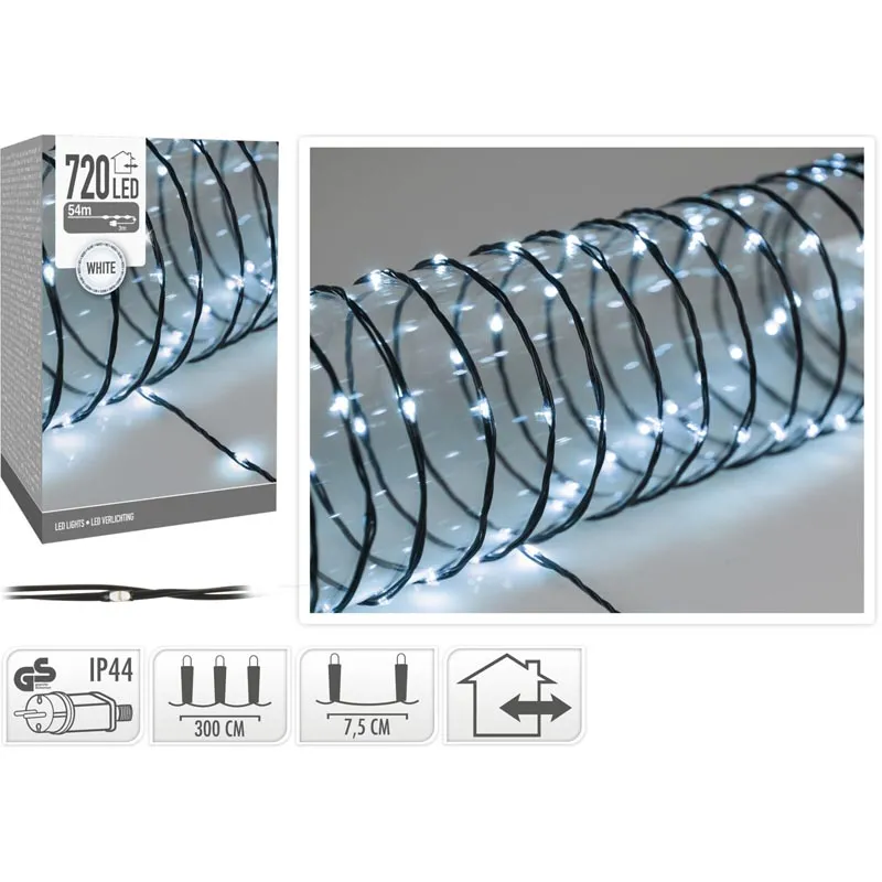 Božične lučke za notranjo in zunanjo uporabo, veriga, 720 LED, bele, 54m +3m