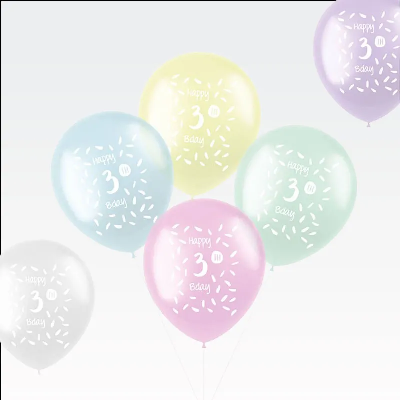 Baloni barvni iz lateksa, 3. rojstni dan, 6kom, 33cm