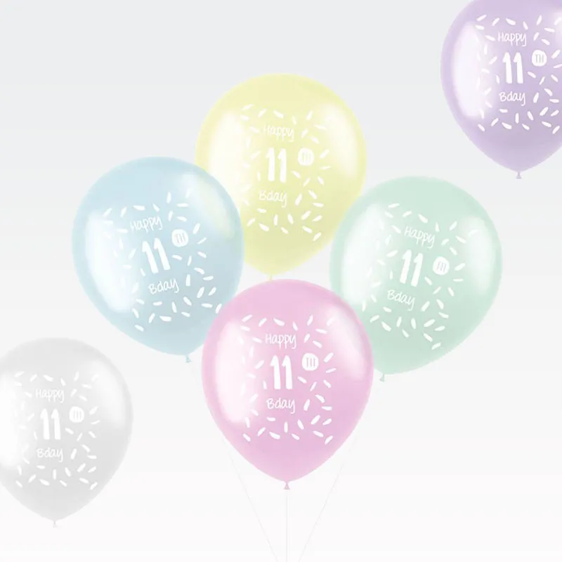 Baloni barvni, 6kom, 11. rojstni dan, lateks, 33cm