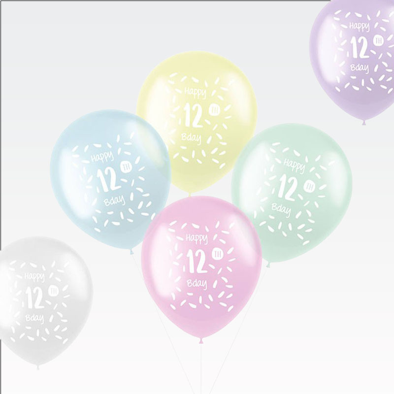 Baloni barvni, 6kom, 12. rojstni dan, lateks, 33cm