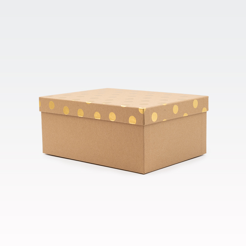 Darilna škatla kartonska, natur, z zlatimi pikami na pokrovu, 29x22x12.5cm