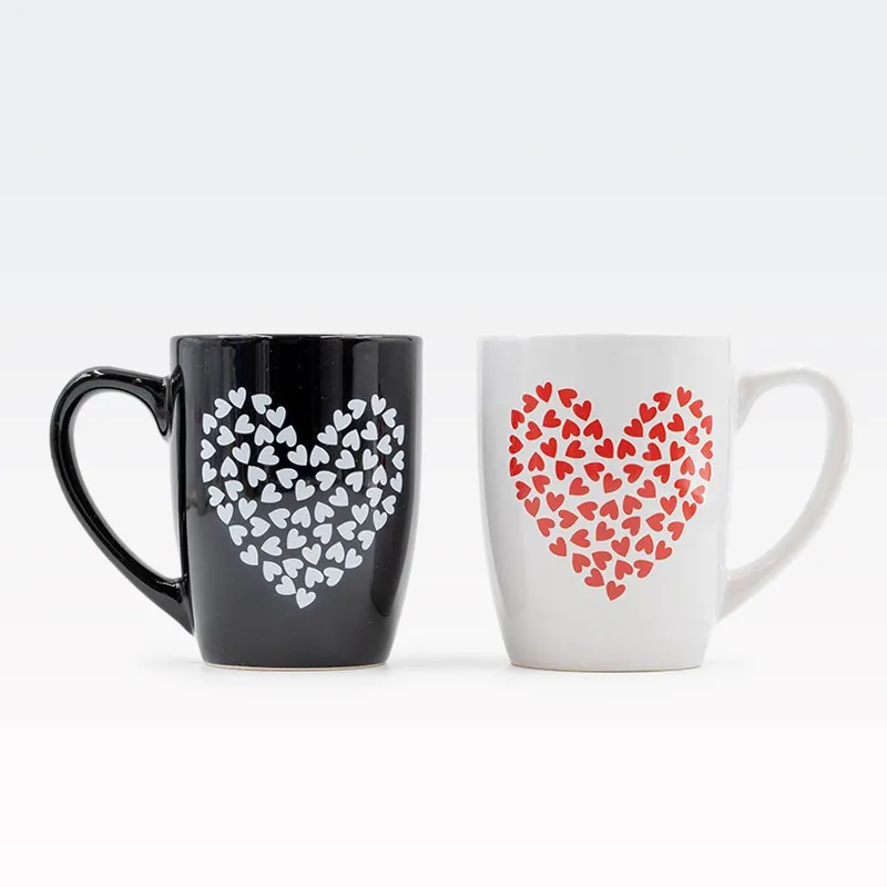 Set lončkov, Srce črni + srce beli, keramika, 2x300ml