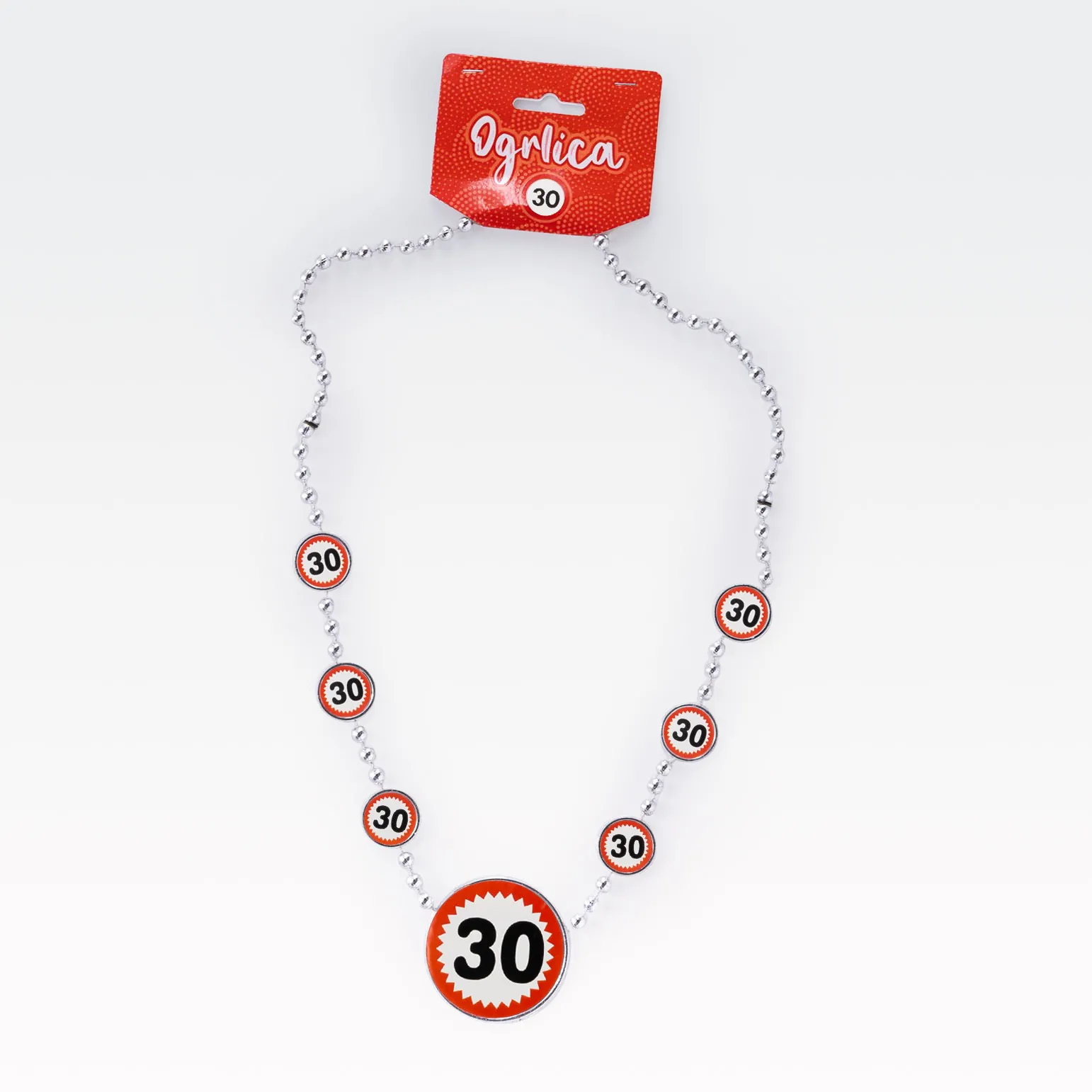 Ogrlica iz umetne mase, prometni znak 30, 80cm