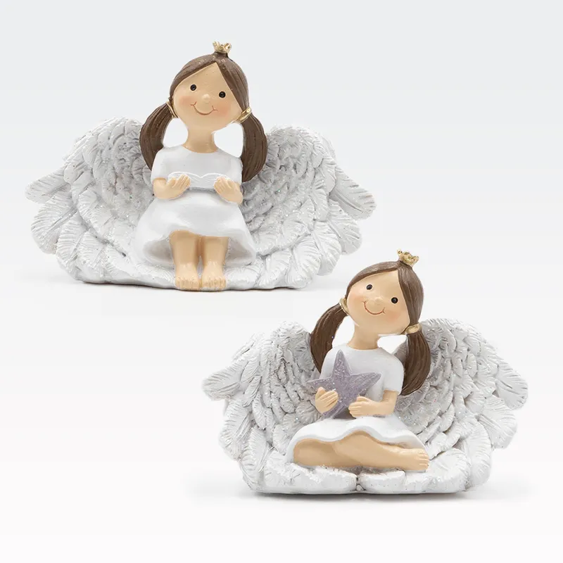 Angel - punčka s čopi in krili, sedeča, polimasa, 9.5x4.8x6.5cm, sort.
