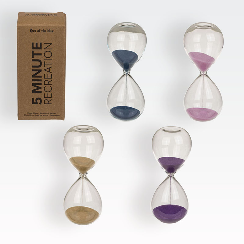 Peščena ura, steklena, 5min, 12.5x5cm, sort.
