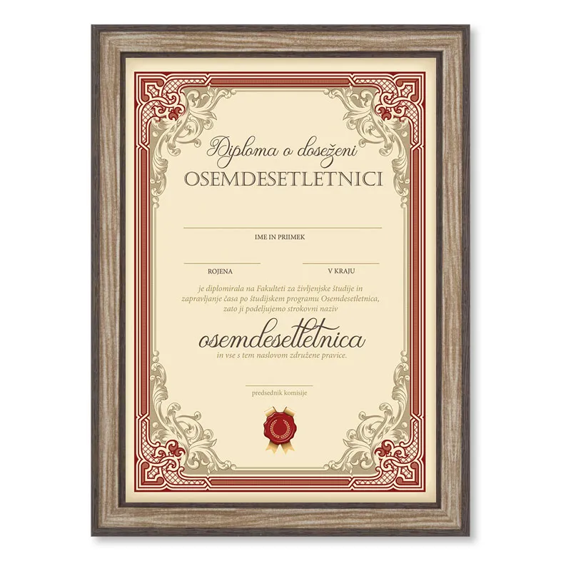 Diploma ROJSTNI DAN, Osemdesetletnica, rdeča, (36x25cm)