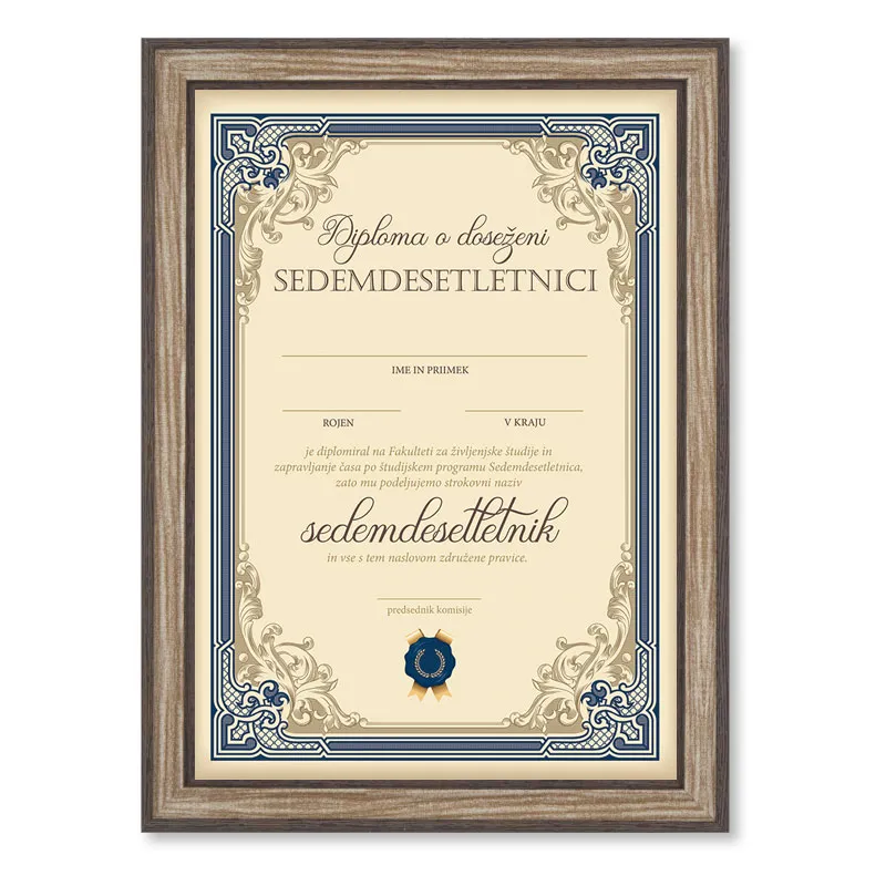 Diploma ROJSTNI DAN, Sedemdesetletnik, modra, (36x25cm)