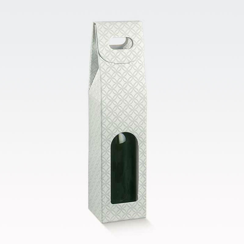 Vrečka darilna, 38.5x9x9 cm, za steklenico, maniglia, siva, kartonska