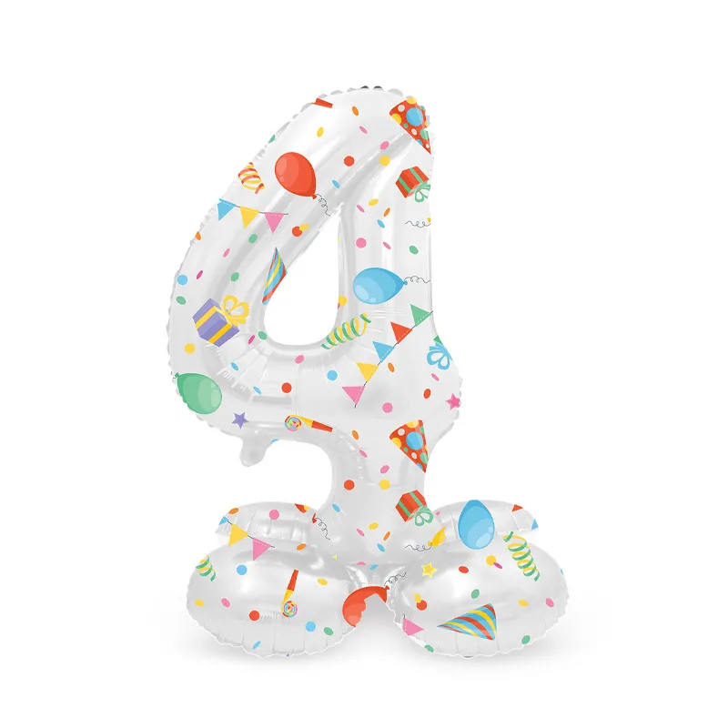 Balon napihljiv na zrak, "4", bel - party motiv, prostostoječ, 72cm