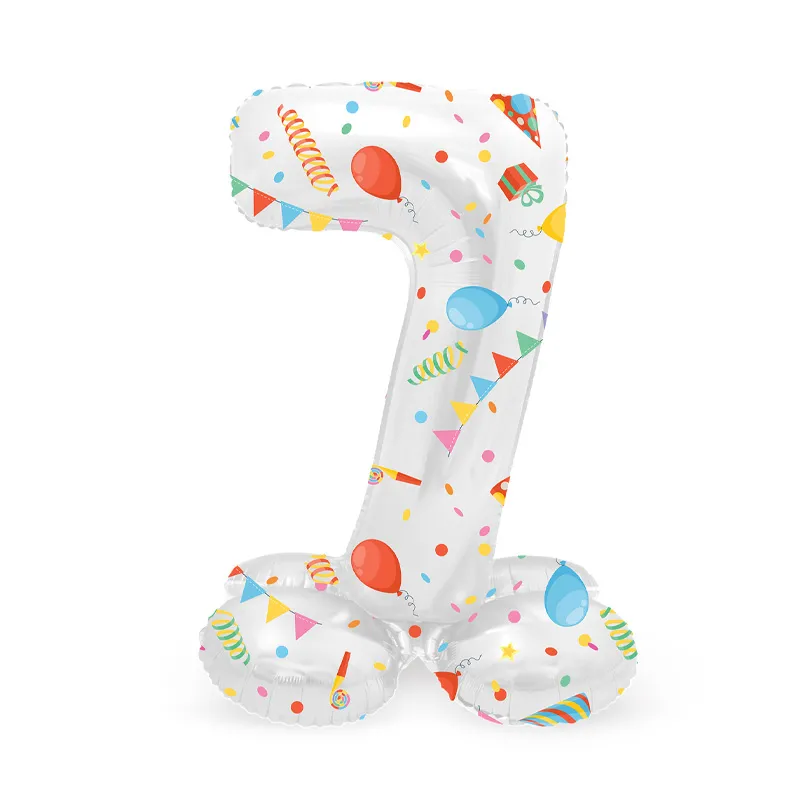 Balon napihljiv na zrak, "7", bel - party motiv, prostostoječ, 72cm