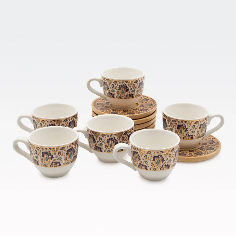 Set skodelic s podstavki, porcela, v embalaži, 6x100ml