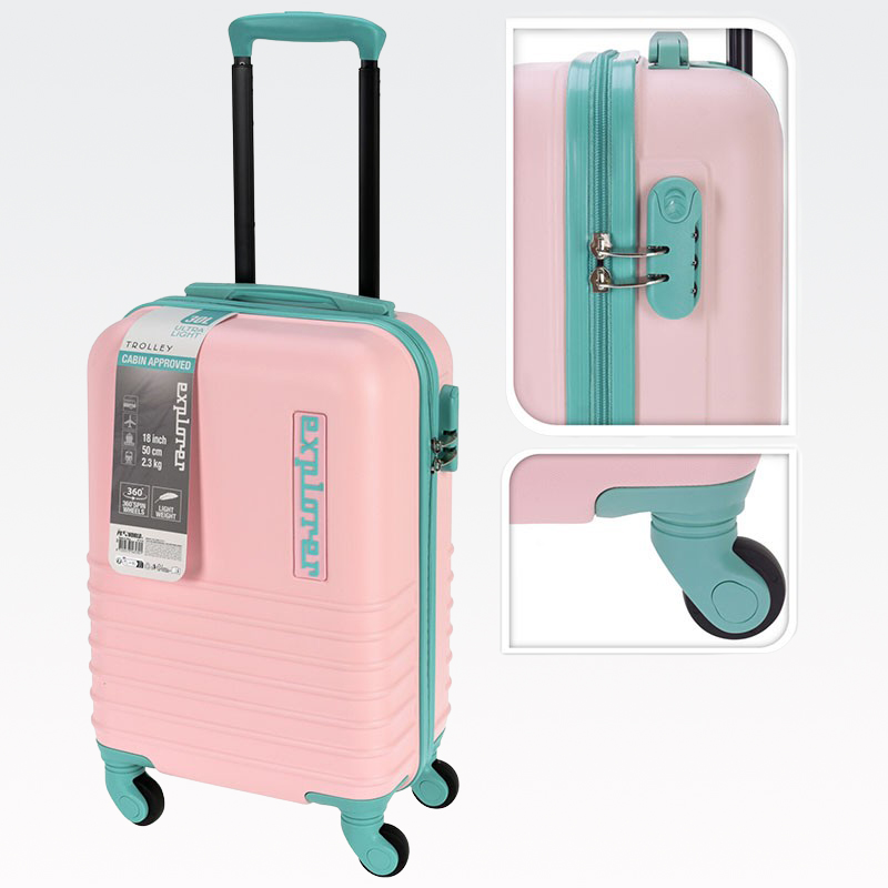 Potovalni kovček na kolesih, roza/mint, ABS, 30l, 50cm