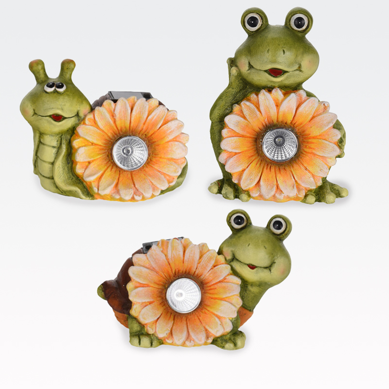 Vrtna figura žaba/želva/polž s solarno lučko, polimasa, 14.2x11x19cm