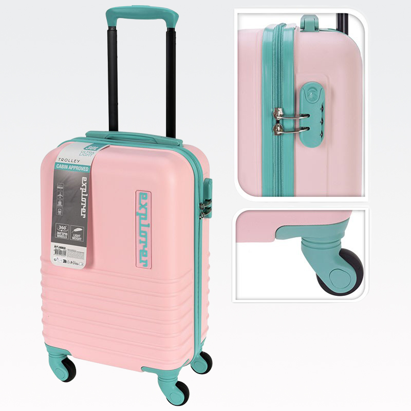 Potovalni kovček na kolesih, roza/mint, ABS, 50l, 60cm