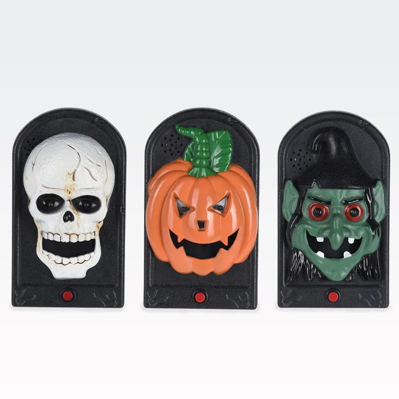 Dekoracija za halloween, zvonec za vrata, z rdečimi LED očmi, ter zvokom, PVC, 19x11cm, sort.