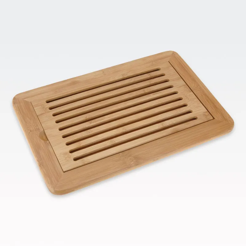 Deska za rezanje kruha, s pladnjem za drobtine, bambus, 38x24x2cm