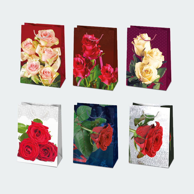Vrečka darilna, 32x23x11 cm, vrtnice, sort