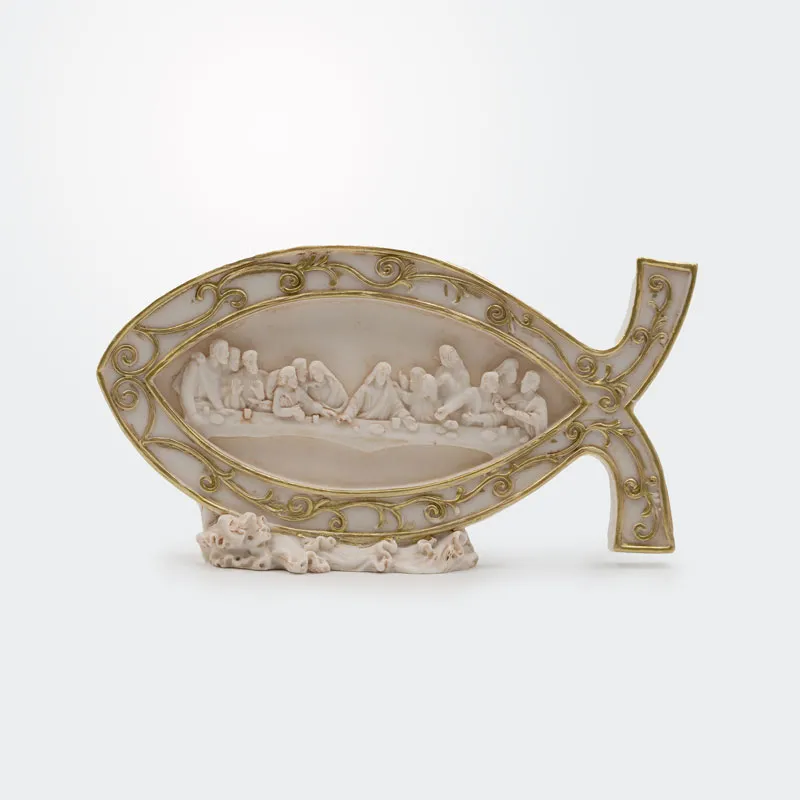 Figura darilna za zakramente, riba - zadnja večerja, umetna masa, 19x10cm, 245g