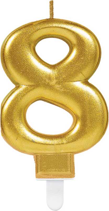 Svečka za torto v obliki številke,"8", zlata, 9cm