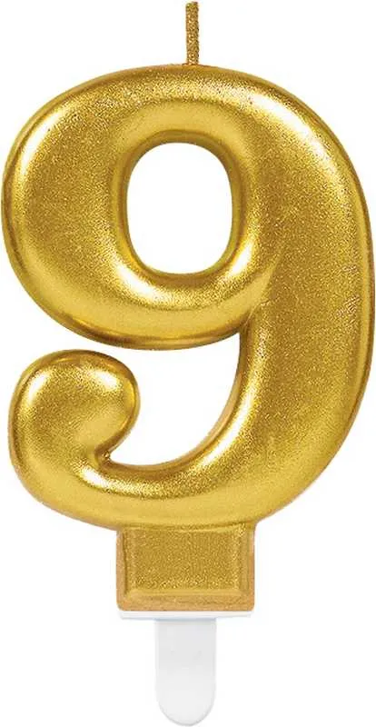 Svečka za torto v obliki številke,"9", zlata, 9cm