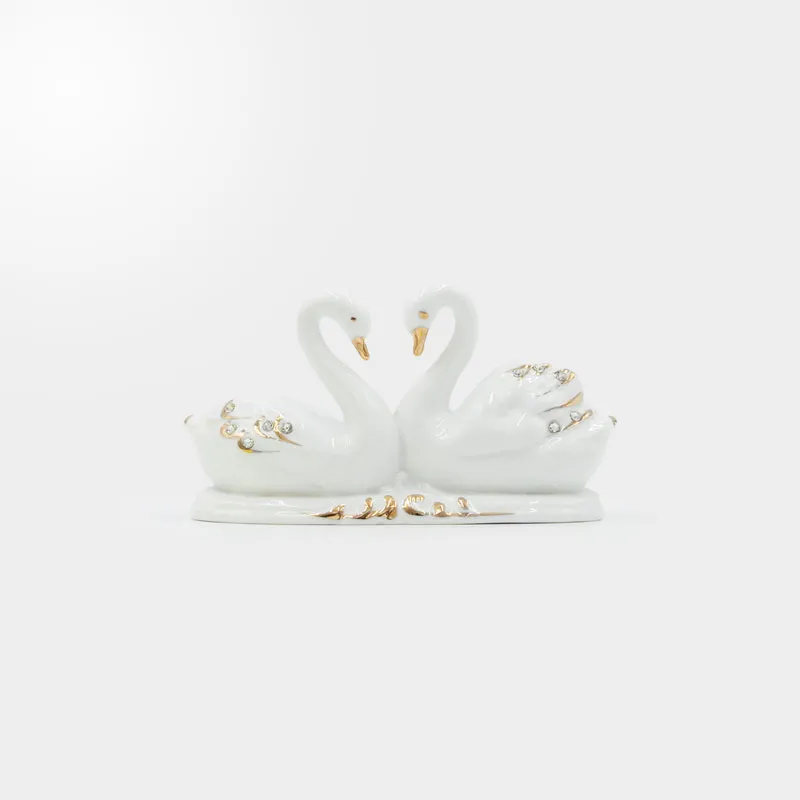 Laboda, bela z zlatim robom, porcelan, 12.5x4.5x7cm