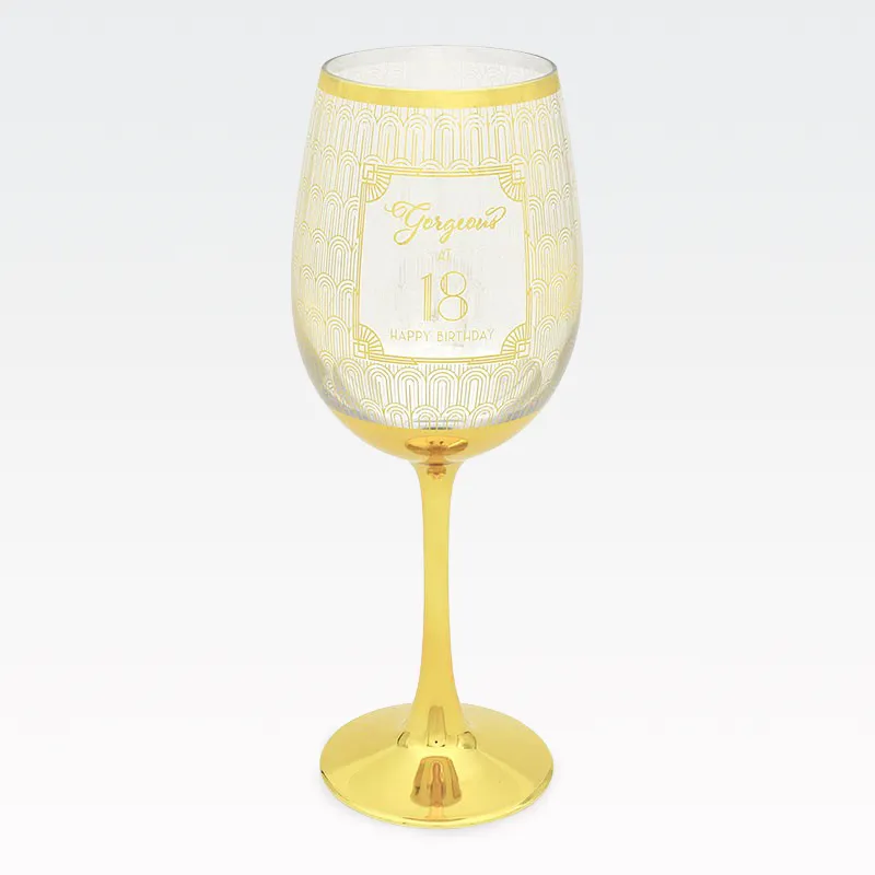 Kozarec za vino, za 18 let, "GORGEOUS AT 18", pozlačen, v  darilni embalaži, 22cm
