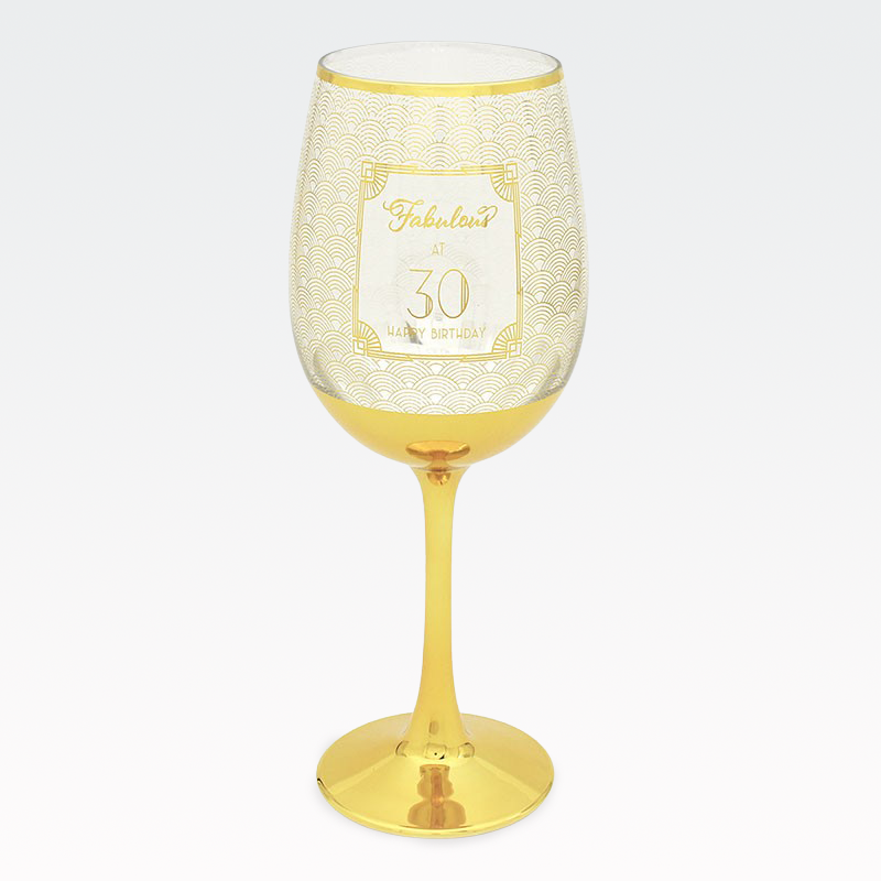 Kozarec za vino, za 30 let,  "FABULOUS AT 30", pozlačen, v  darilni embalaži, 22cm