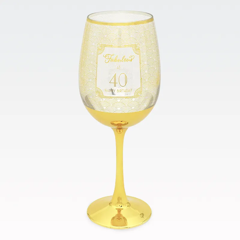 Kozarec za vino, za 40 let, "FABULOUS AT 40", pozlačen, v  darilni embalaži, 22cm