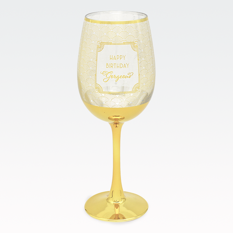 Kozarec za vino, za rojstni dan, "HAPPY BIRTHDAY", pozlačen, v  darilni embalaži, 22cm