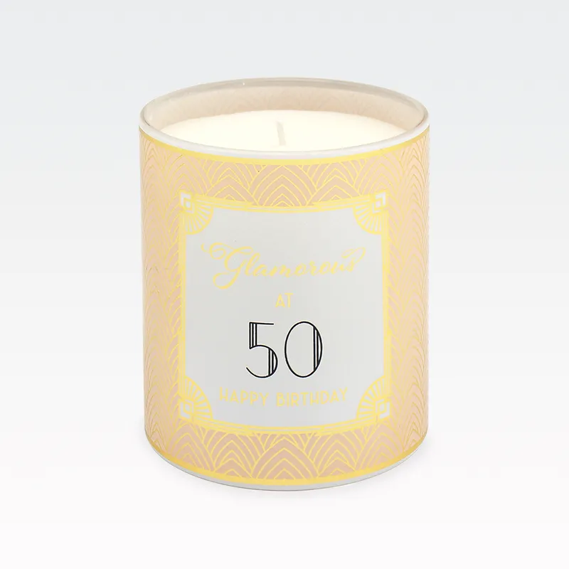 Sveča dišeča, Vanilla Cream, za 50 let,  "GLAMOROUS AT 50 ", v darilni embalaži, 9.5cm