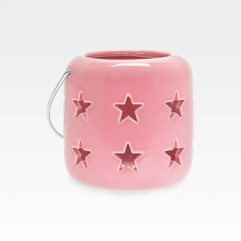 Laterna za čajno lučko, zvezde, roza, keramika, 10.5x8.5cm