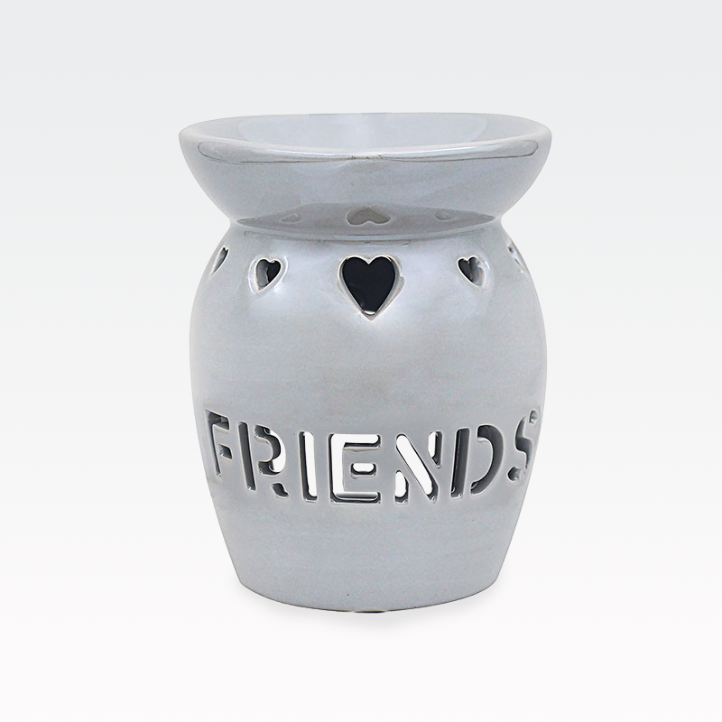 Izparilnik za čajno lučko, ter olje/vosek, "FRIENDS", sivi, keramika, 13cm