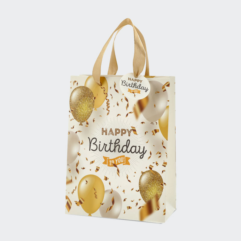 Vrečka darilna, 23x17x9 cm, baloni, Happy Birthday